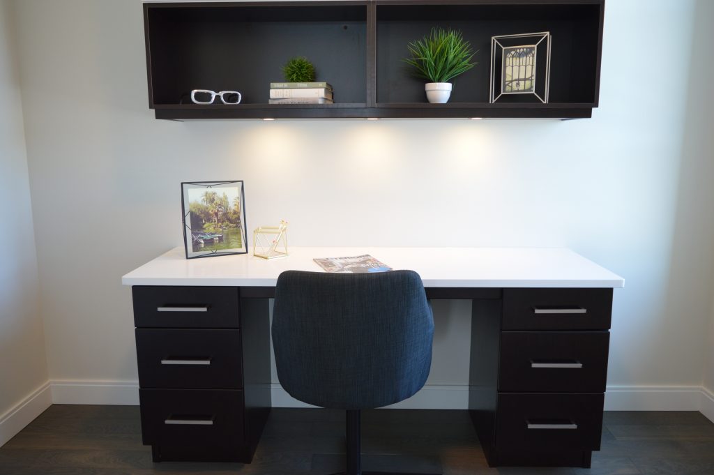 Aesthetic Minimalist Desk Setup: shelves