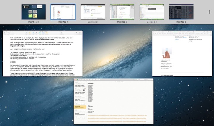 Mac OS: windows management (spaces)
